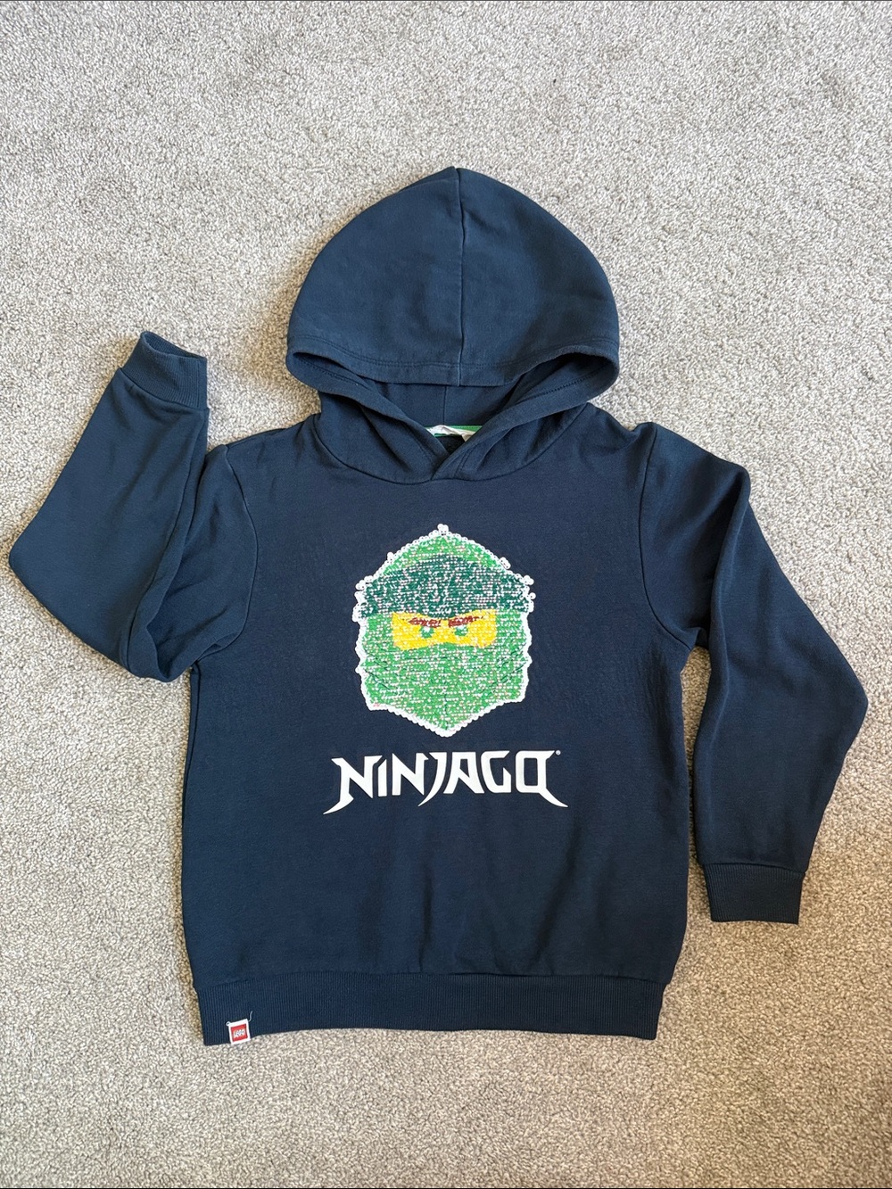 H&M Navy Kids Hoodie with Green Sequin Ninja Face